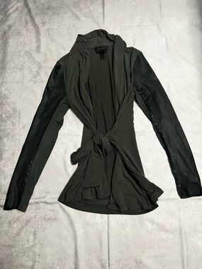 Danier Olive Green Twist-Front Long Sleeve Top